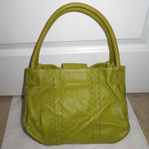 Carlos Falchi Green Leather Double Handle Satchel - Picture 4 of 14